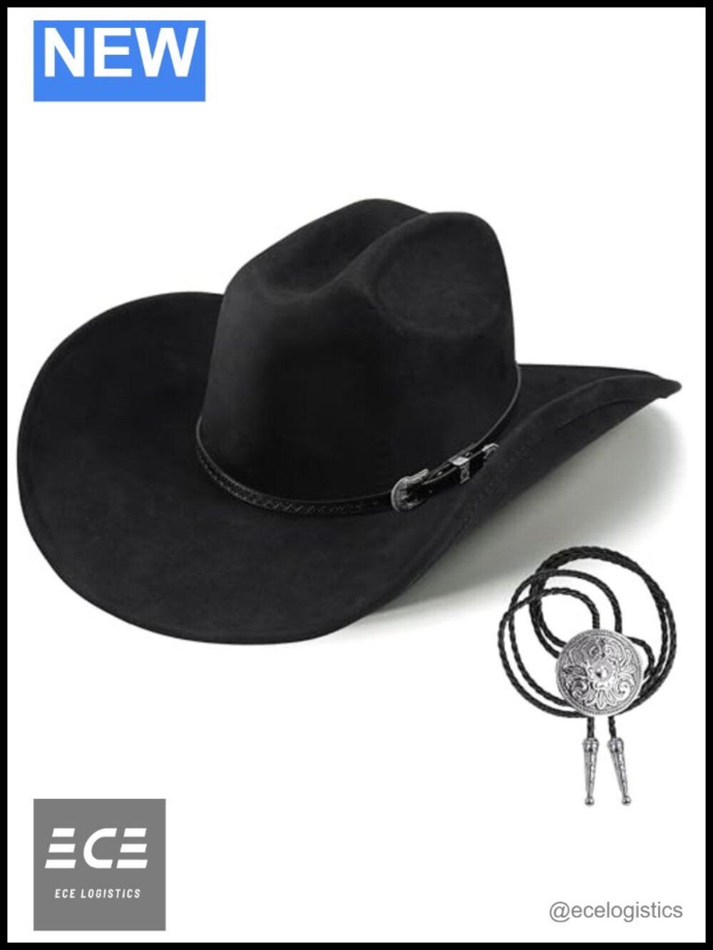 Felt Cowboy Hat Shapeable Wide Brim Western Fedora with Bolo Tie